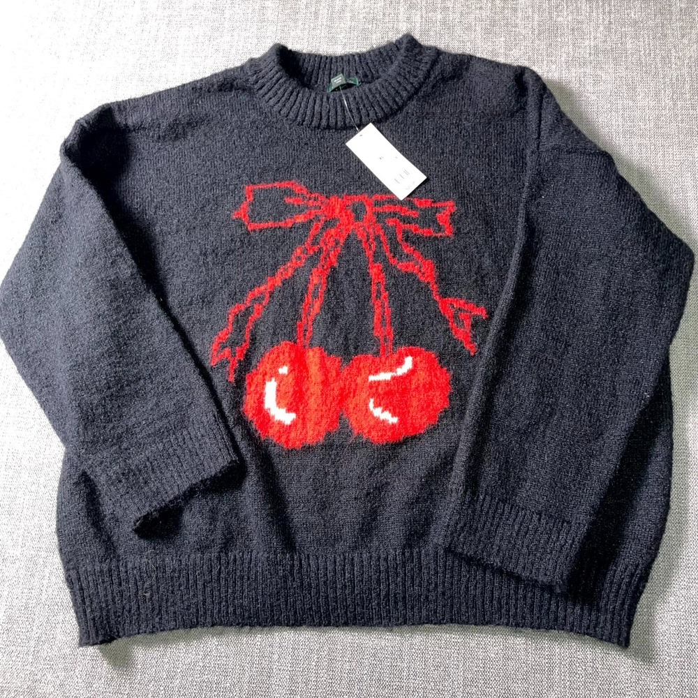 Wild Fable Sweater Womens XL Black Sherry Holiday Oversized Ribbed Tight Knit